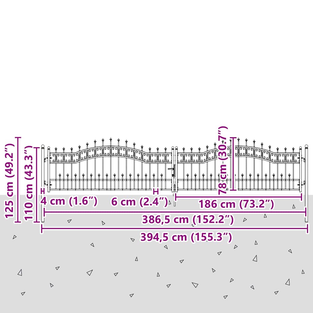 Hegn Port med Spydtop med lås Grå 404 x 75 cm Stål 8 8721359466997 wbg siz en hd 1