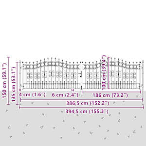 Brána s hrotem KAMPEN 404 x 100 cm Ocel Šedá Zamykatelné - obrázek 8