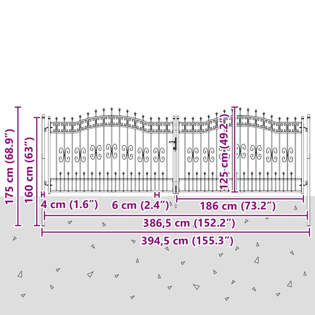 Hegn Port med Spydtop med lås Grå 404 x 125 cm Stål 8 8721359467017 wbg siz en hd 1