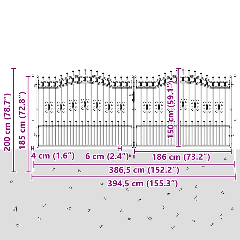 Hegn Port med Spydtop med lås Grå 404 x 150 cm Stål 8 8721359467024 wbg siz en hd 1