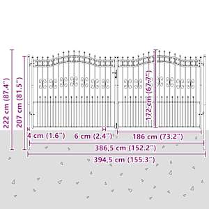 Brána s hrotem se zámkem Šedá 404 x 175 cm Ocel - obrázek 8