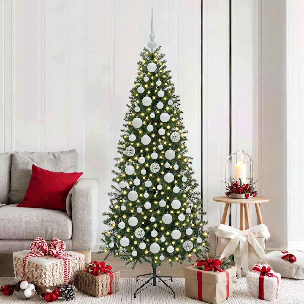 vidaXL Weihnachtskugel-Set mit 300 LEDs 120 pcs Weiß Kunststoff
