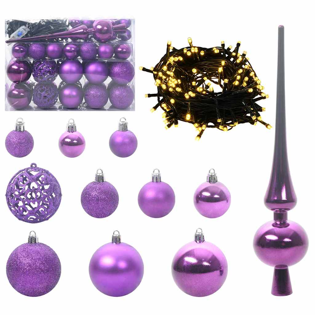 Thumbnail - vidaXL Weihnachtskugel-Set mit 150 LEDs 61 pcs Lila Kunststoff