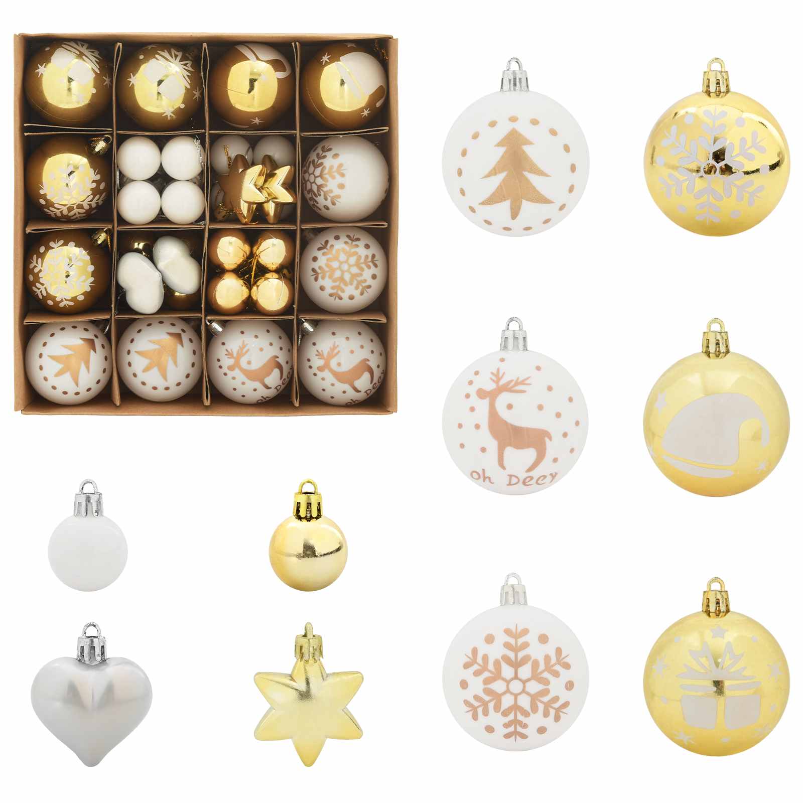 Thumbnail - vidaXL Weihnachtskugel-Set 40 pcs Weiß und Gold Kunststoff