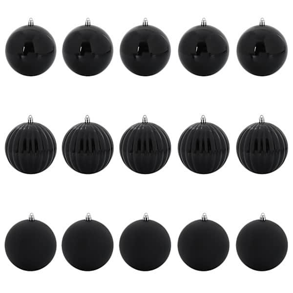vidaXL J&otilde;ulupallide komplekt XL 15 tk LED-i Must &Oslash; 10 cm Plastmass