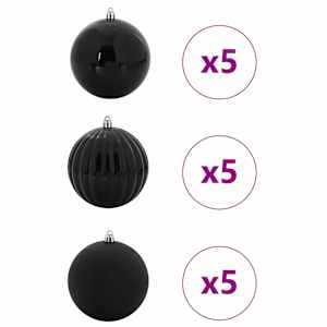 Vánoční baňková sada XL 15 pcs Černá Plast - obrázek 3