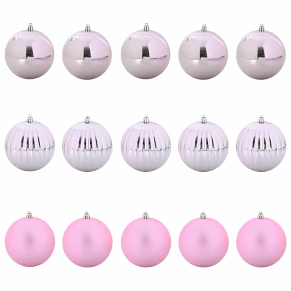 vidaXL J&otilde;ulupallide komplekt XL 15 tk LED-i Roosa &Oslash; 10 cm Plastmass