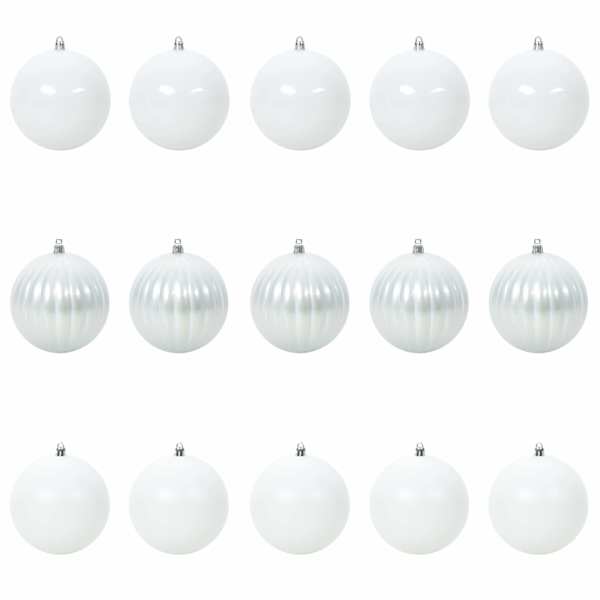 vidaXL J&otilde;ulupallide komplekt XL 15 tk LED-i Valge &Oslash; 10 cm Plastmass