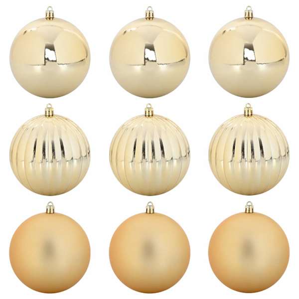 vidaXL J&otilde;ulupallide komplekt XL 9 tk LED-i Kuldne &Oslash; 15 cm Plastmass