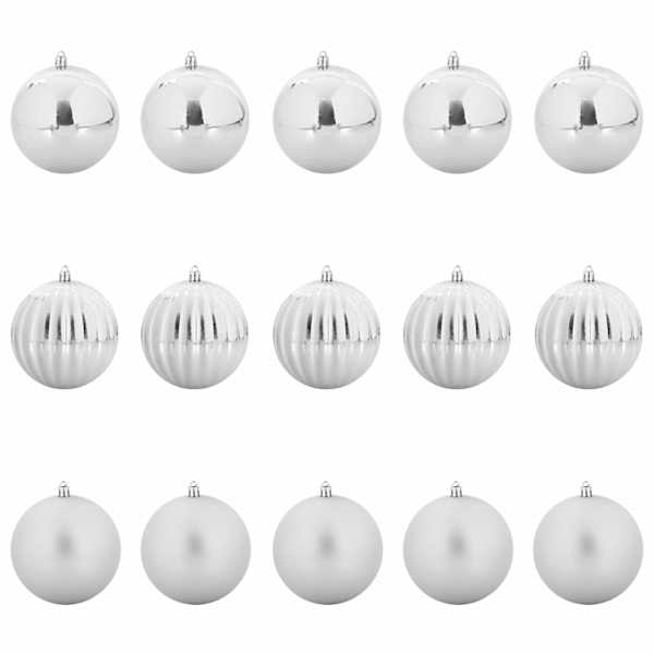 vidaXL J&otilde;ulupallide komplekt XL 15 tk LED-i H&otilde;bedane &Oslash; 10 cm Plastmass