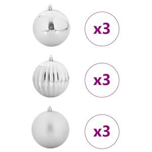 Vánoční baňková sada XL 9 pcs Stříbrná Plast - obrázek 3