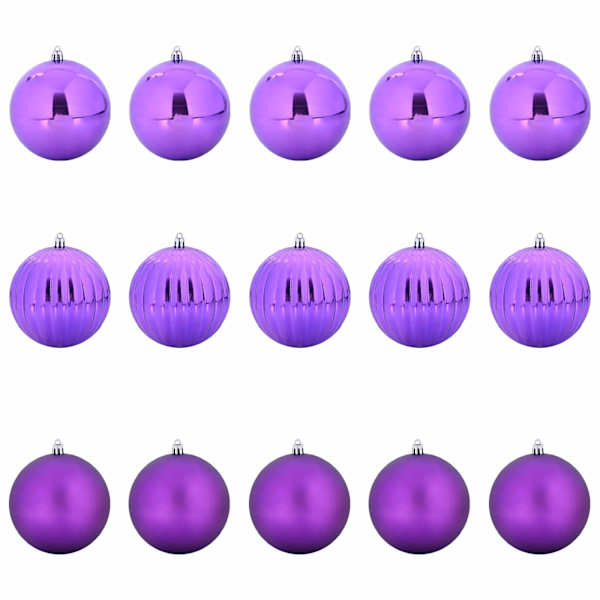 vidaXL J&otilde;ulupallide komplekt XL 15 tk LED-i Lillakas &Oslash; 10 cm Plastmass