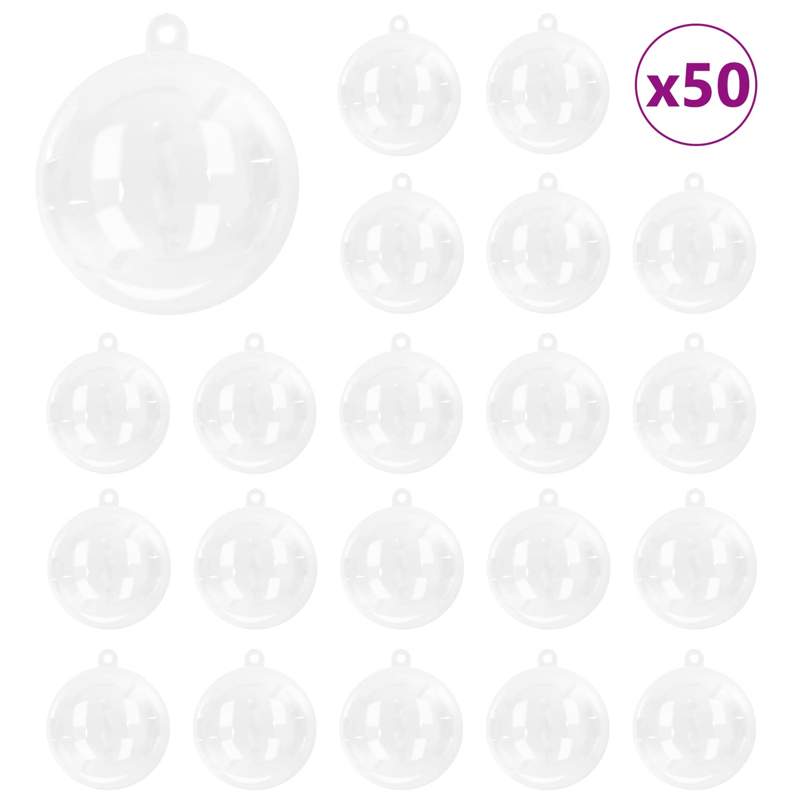 Thumbnail - vidaXL Weihnachtskugel-Set 50 pcs Transparent Ø 5 cm Kunststoff