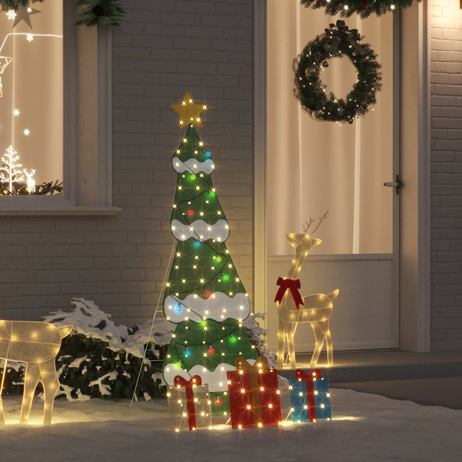 Sapin de Noël lumineux avec 3 boîtes-cadeaux 2D blanc chaud