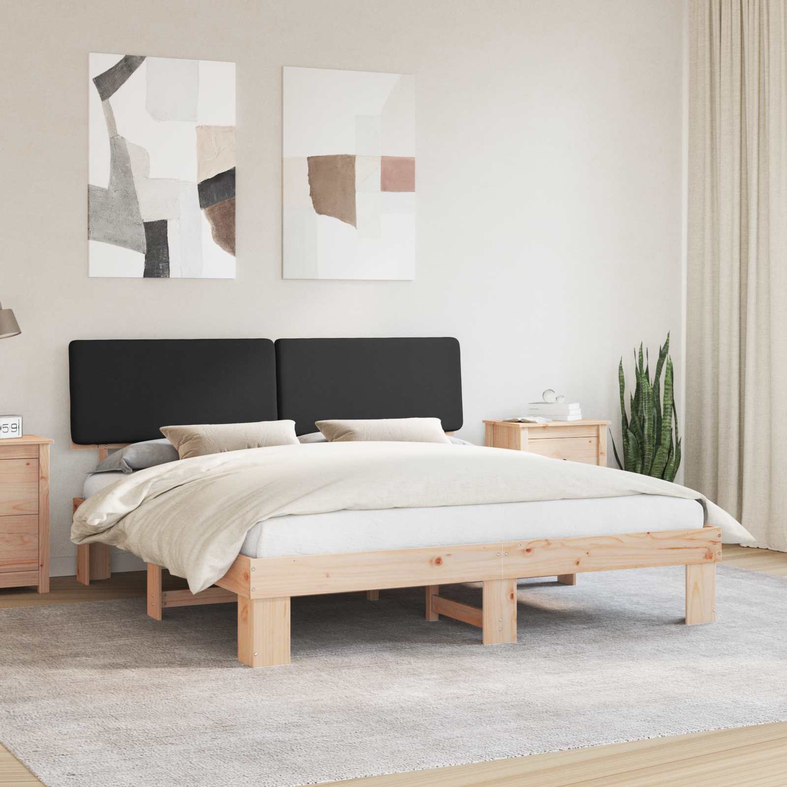 vidaXL Cadru de pat cu tăblie tapițată cu headboard Negru 200 x 200 cm
