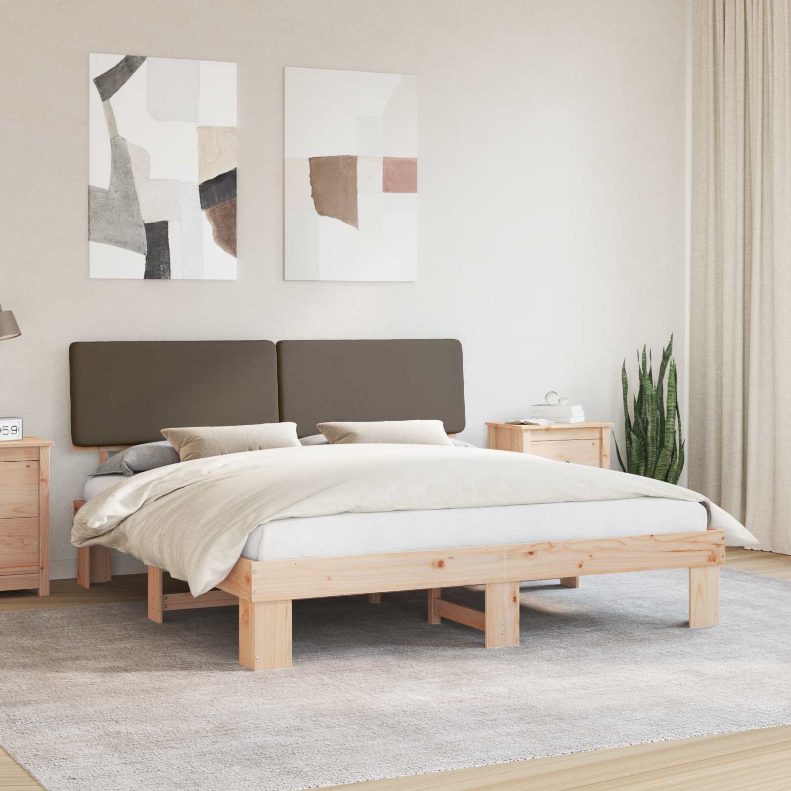 vidaXL Sänkyrunko verhoillulla päädyn Harmaanruskea 200 x 200 cm