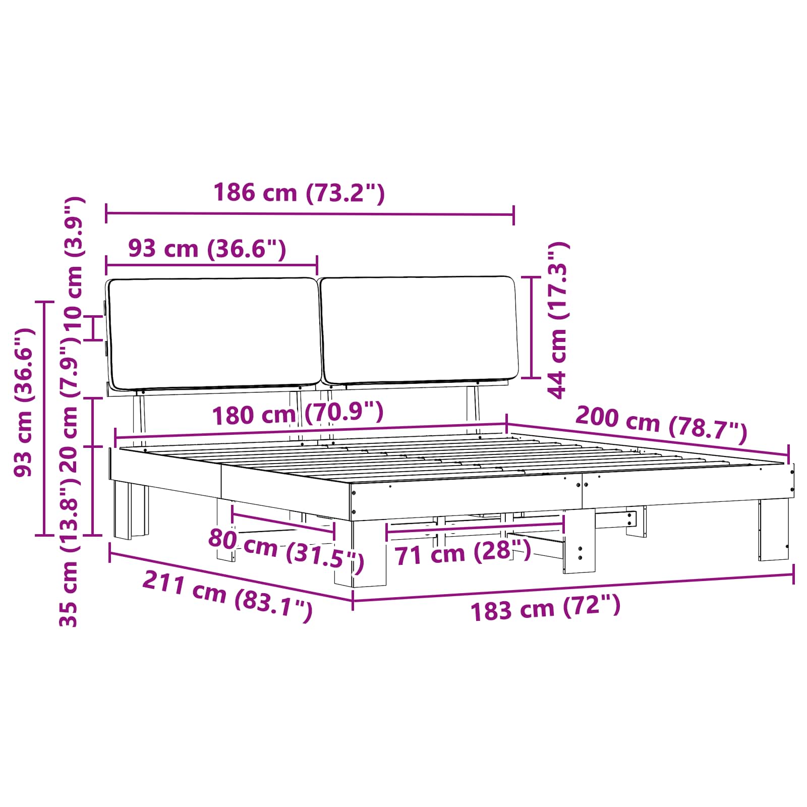 Voodiraam Pehme Peatoega peaga Helehall 180 x 200 cm Tahke mänd - Image 11