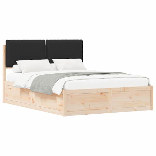vidaXL Voodiraam Pehme Peatoega peaga Must 140 x 190 cm Tahke m&auml;nd