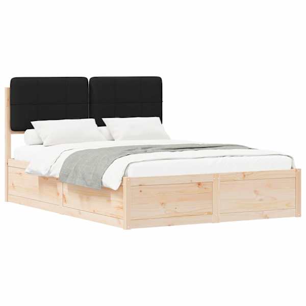 vidaXL Voodiraam Pehme Peatoega peaga Must 140 x 190 cm Tahke m&auml;nd