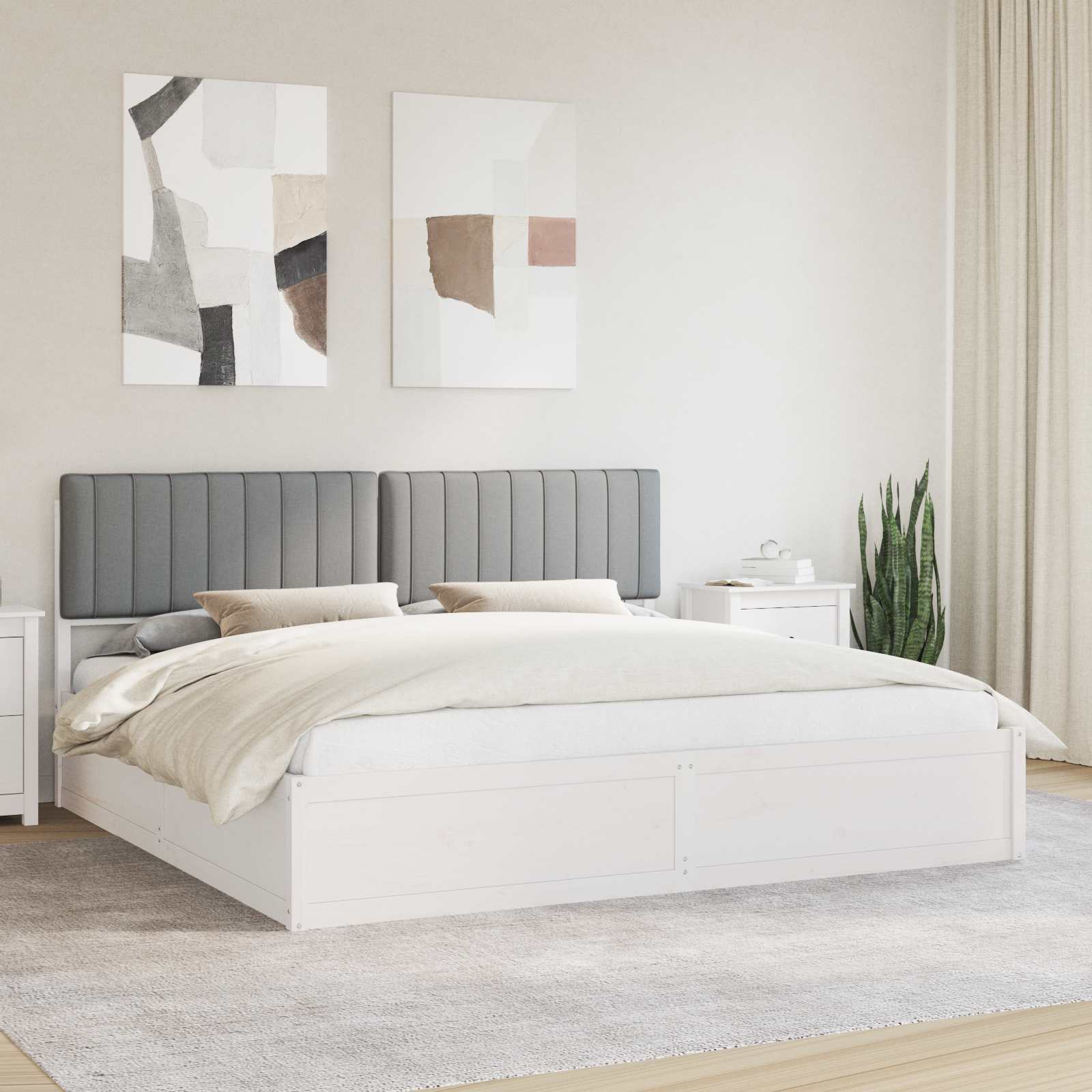 vidaXL Sänkyrunko verhoillulla päädyn Vaaleanharmaa 200 x 200 cm