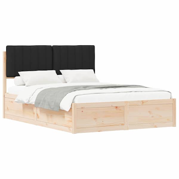 vidaXL Voodiraam Pehme Peatoega peaga Must 140 x 190 cm Tahke m&auml;nd