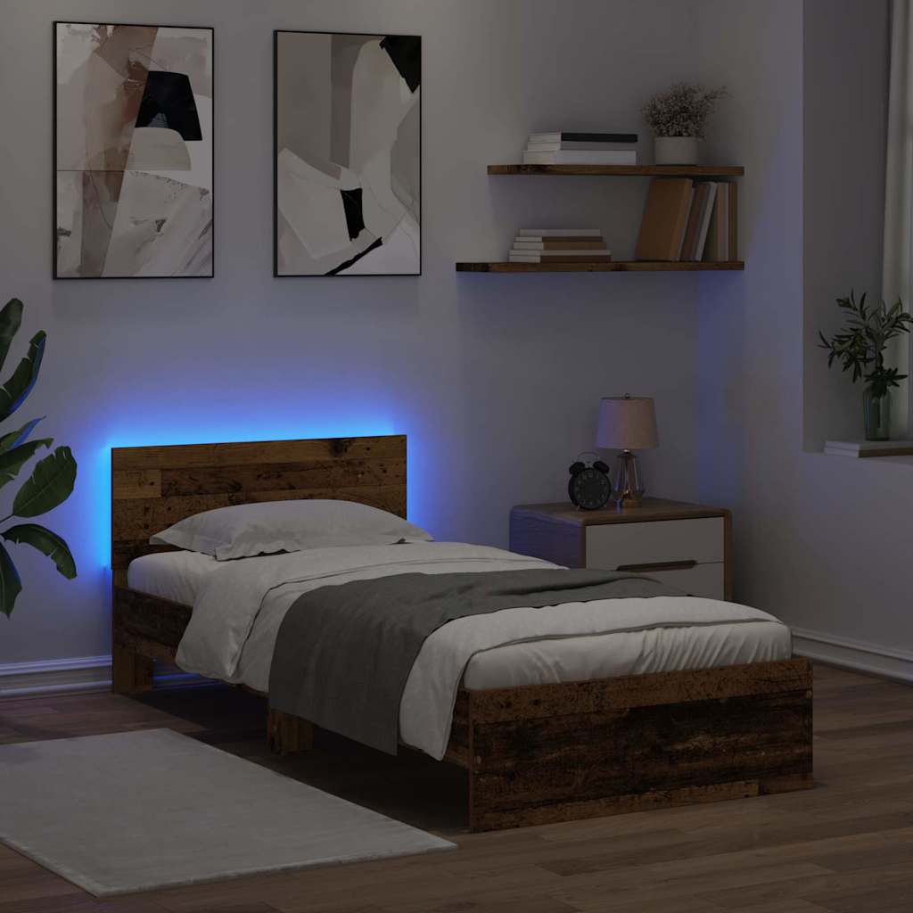 Voodi raam LED -ribatuledega Vana puit 90 x 200 cm Tehispuit - Image 4