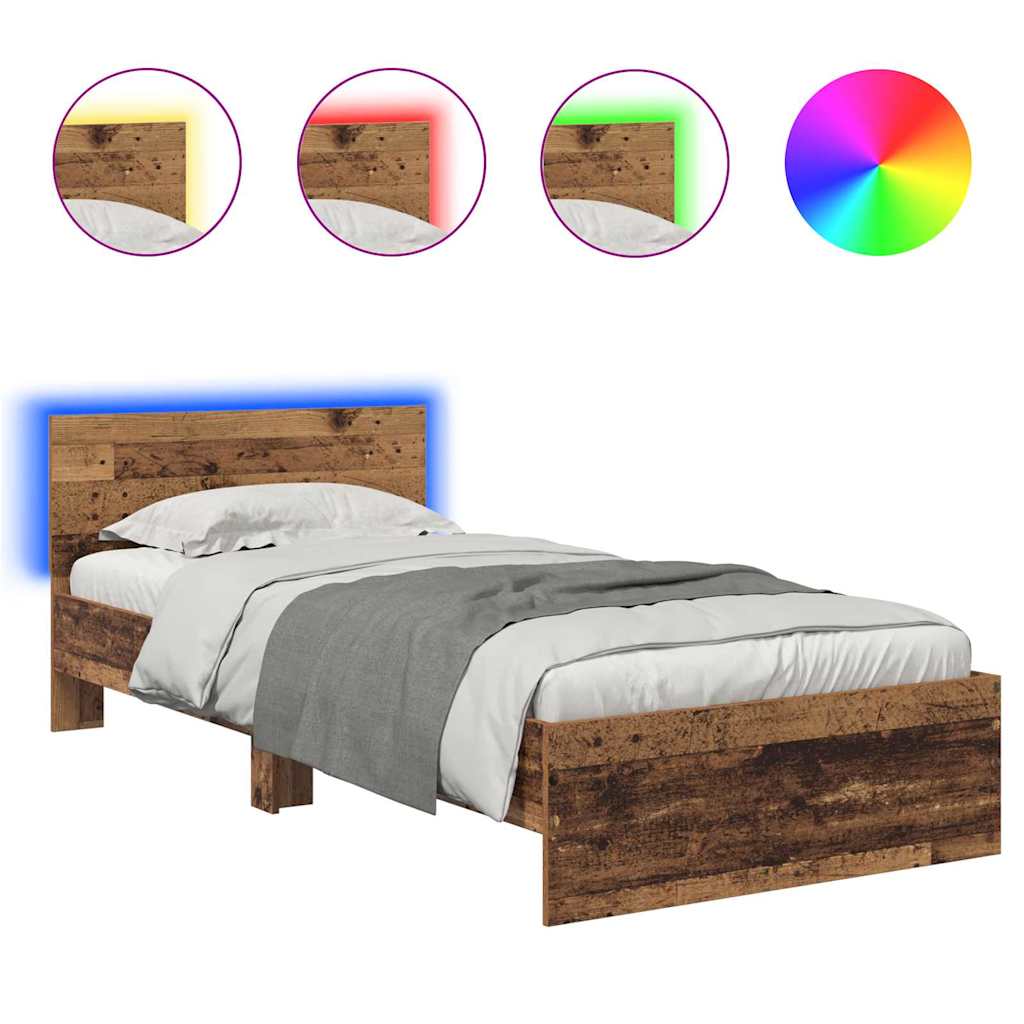 VidaXL Bedframe Met Hoofdeinde Oud Hout 90 X 200 Cm Bewerkt Hout