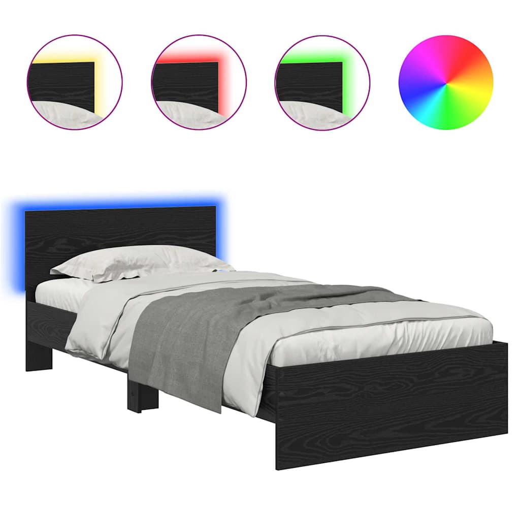 Voodi raam LED -ribatuledega Must tamm 90 x 200 cm Tehispuit - Image 2