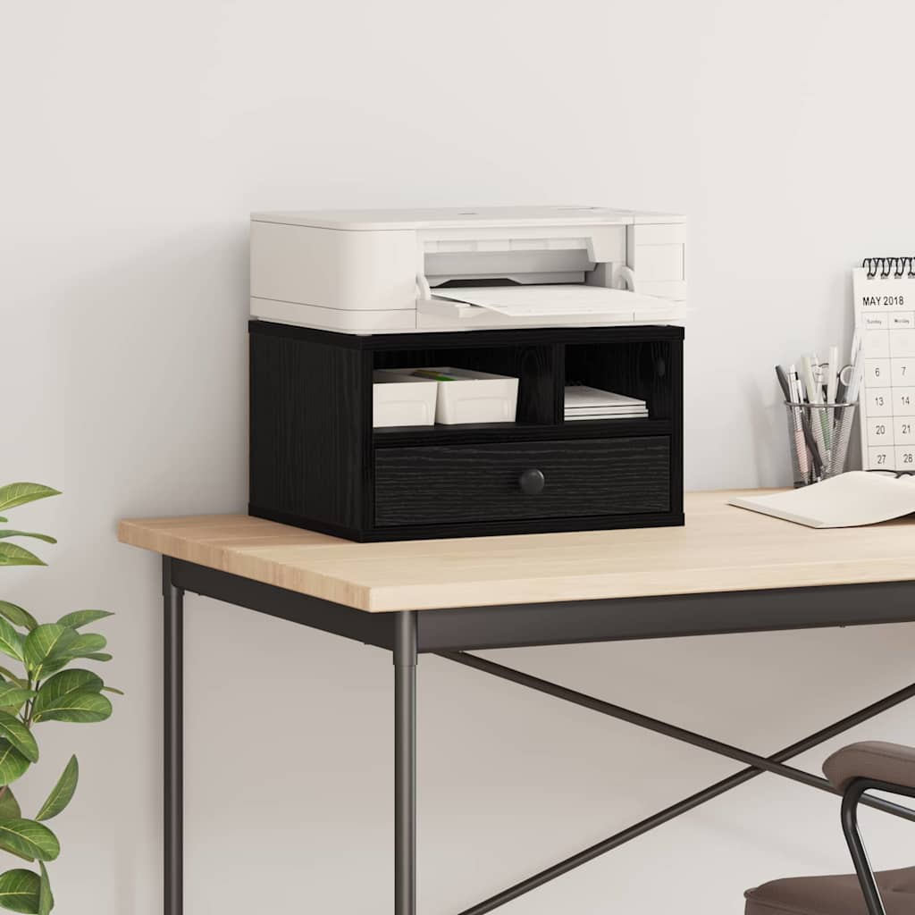 vidaXL Suport pentru imprimantă cu sertar Stejar Negru 40 x 32 x 24 cm