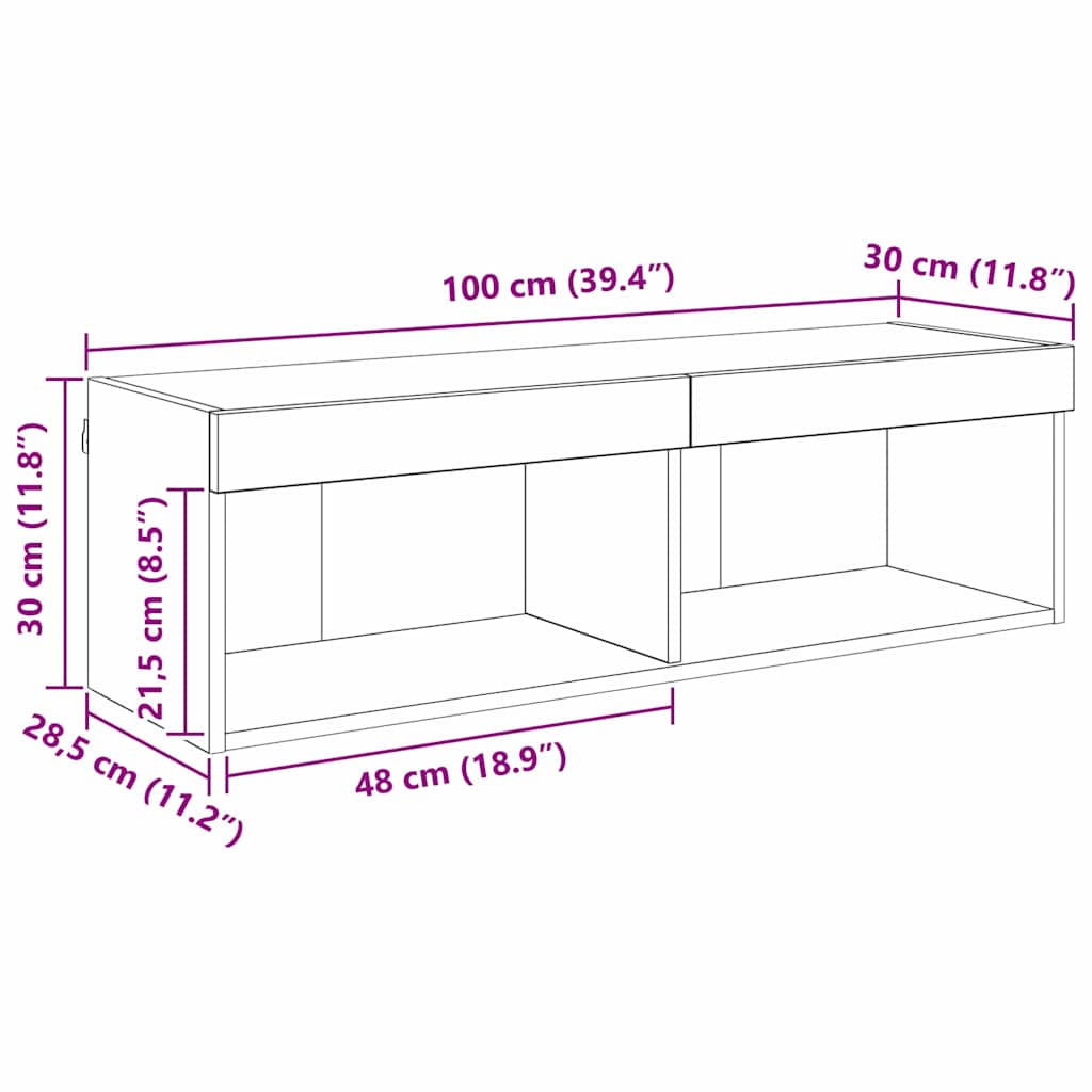 Sestava TV skříněk s LED Nástěnný Staré dřevo 100 x 30 x 30 cm - obrázek 15