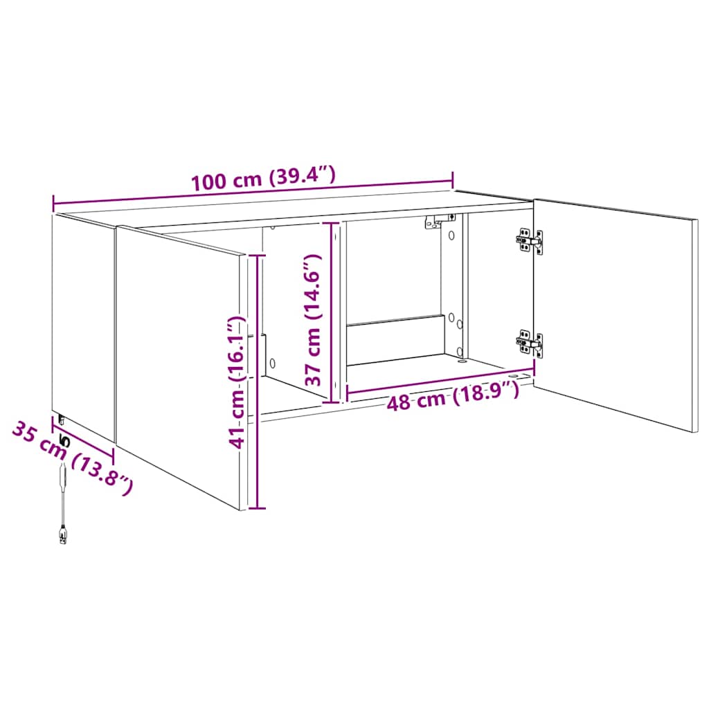 TV wall cabinet s LED Nástěnný Artisanový dub 100 x 35 x 41 cm - obrázek 16