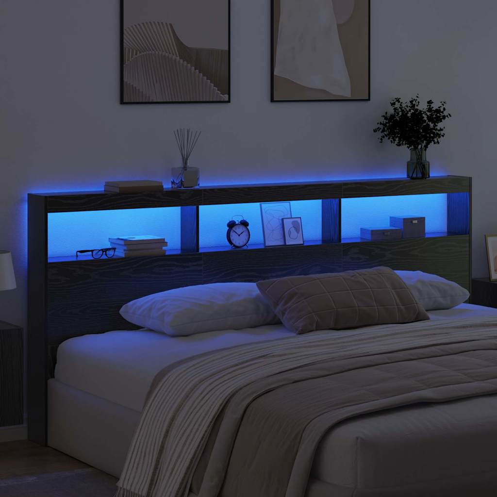 Peats LED -ribatuledega Must tamm 220 x 17 x 102 cm Tehispuit - Image 4