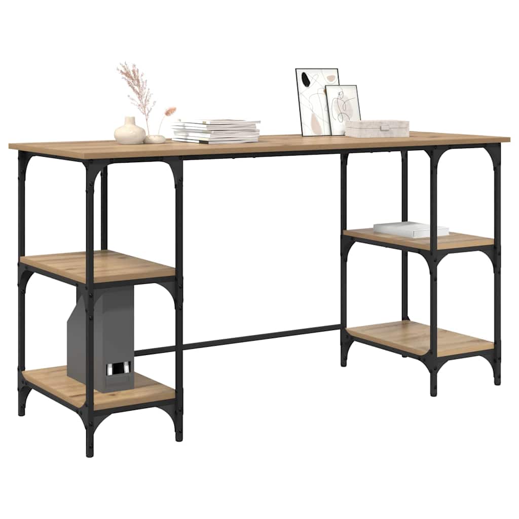 vidaXL Bureau met plank Artisan Eiken 140 x 50 x 75 cm Bewerkt hout