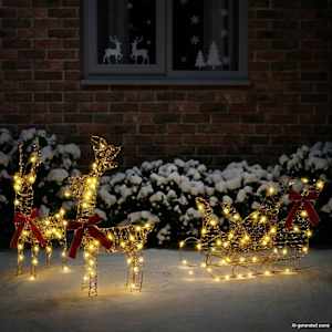 Jelenova sani med 160 LED Toplo bela 30 x 12 x 55 cm PET