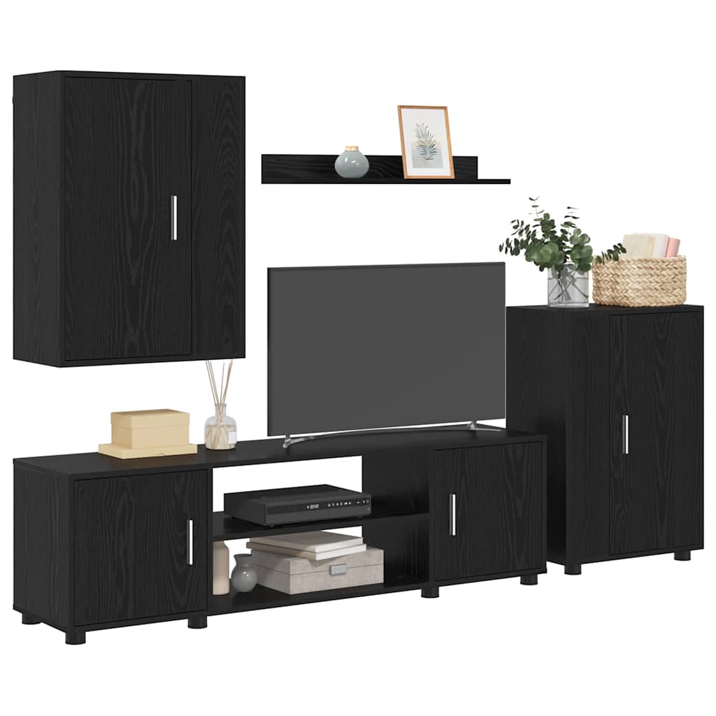 vidaXL 4 Delige TV Kast Set met plank 4 pcs Zwart eiken Bewerkt hout