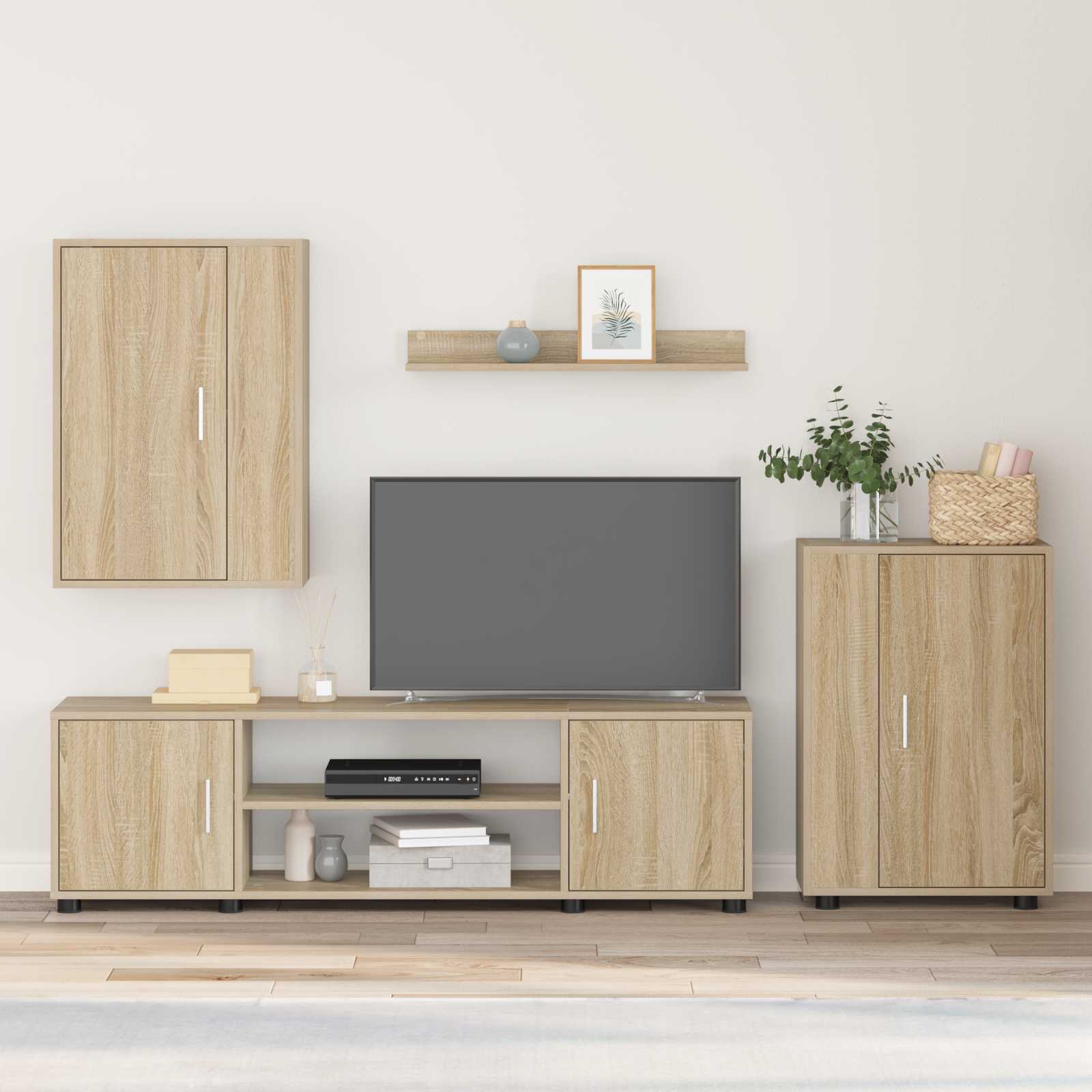 vidaXL Set comodă TV Pe perete 4 pcs Stejar Sonoma Lemn compozit