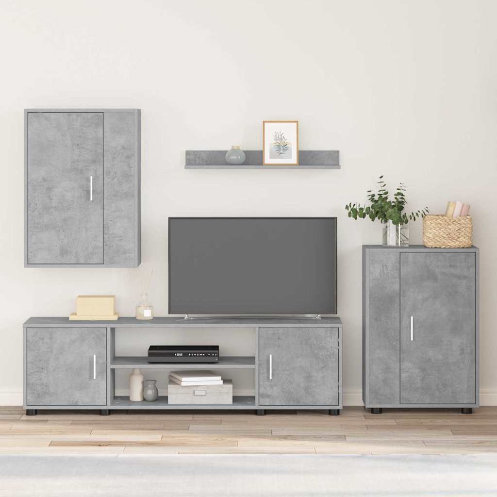 vidaXL Set de 4 piese pentru cabinet TV 4 pcs Gri beton Lemn compozit