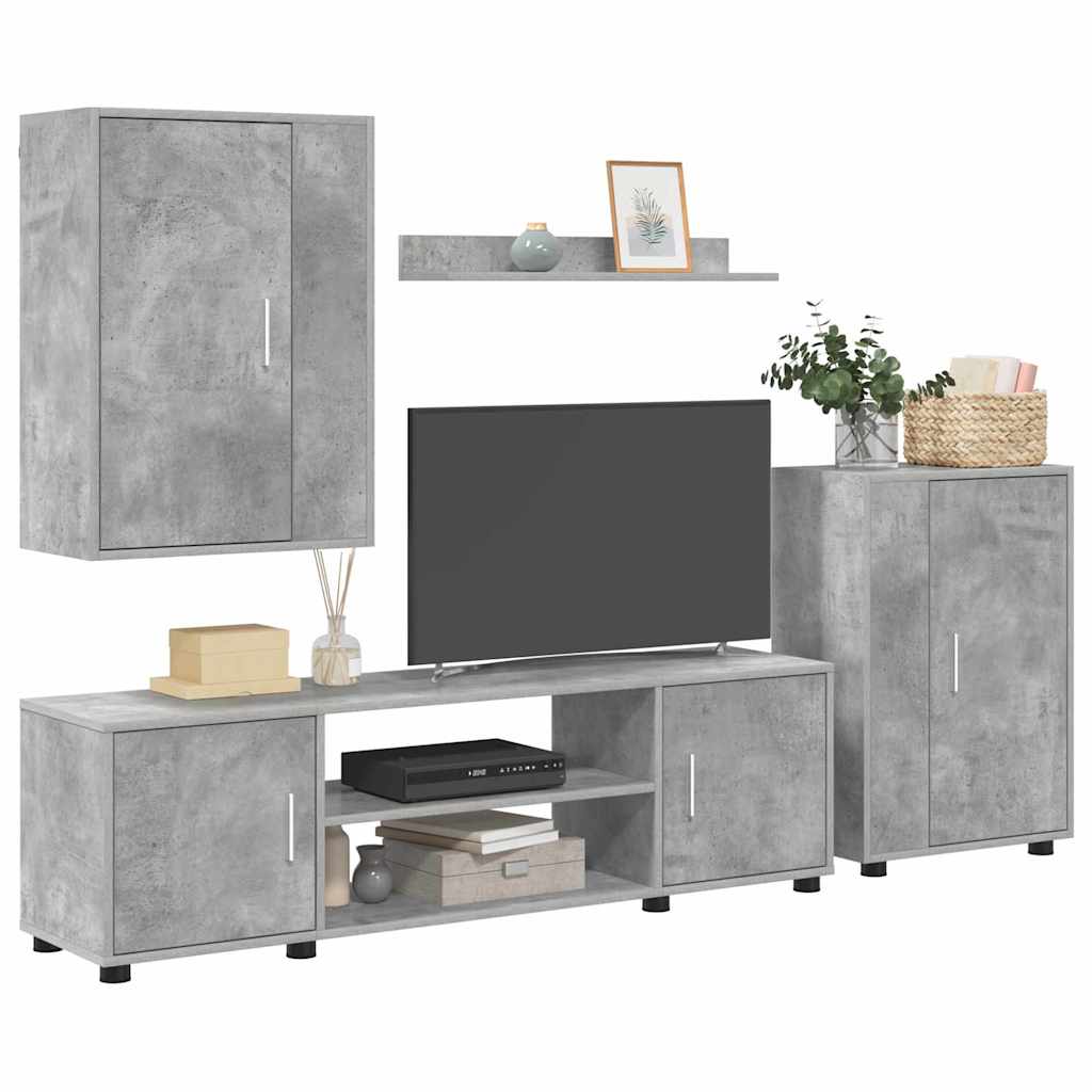vidaXL 4 Delige TV Kast Set 4 pcs Betongrijs Bewerkt hout