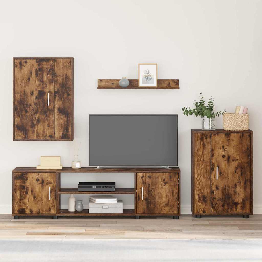 vidaXL Set de 4 piese pentru cabinet TV Pe perete 4 pcs Stejar fumat
