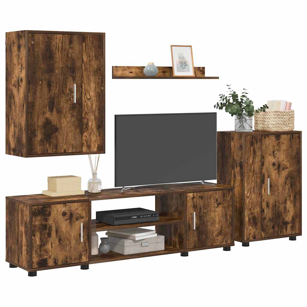 vidaXL 4 Delige TV Kast Set 4 pcs Rook eiken Bewerkt hout