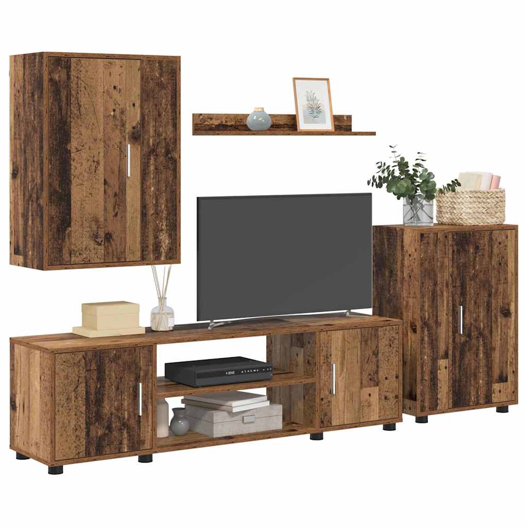 vidaXL 4 Delige TV Kast Set Wandgemonteerd 4 pcs Oud hout Bewerkt hout