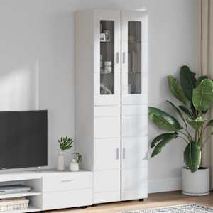 Visok predalnik FLORIN Visok sijaj bela 60 x 35 x 182 cm