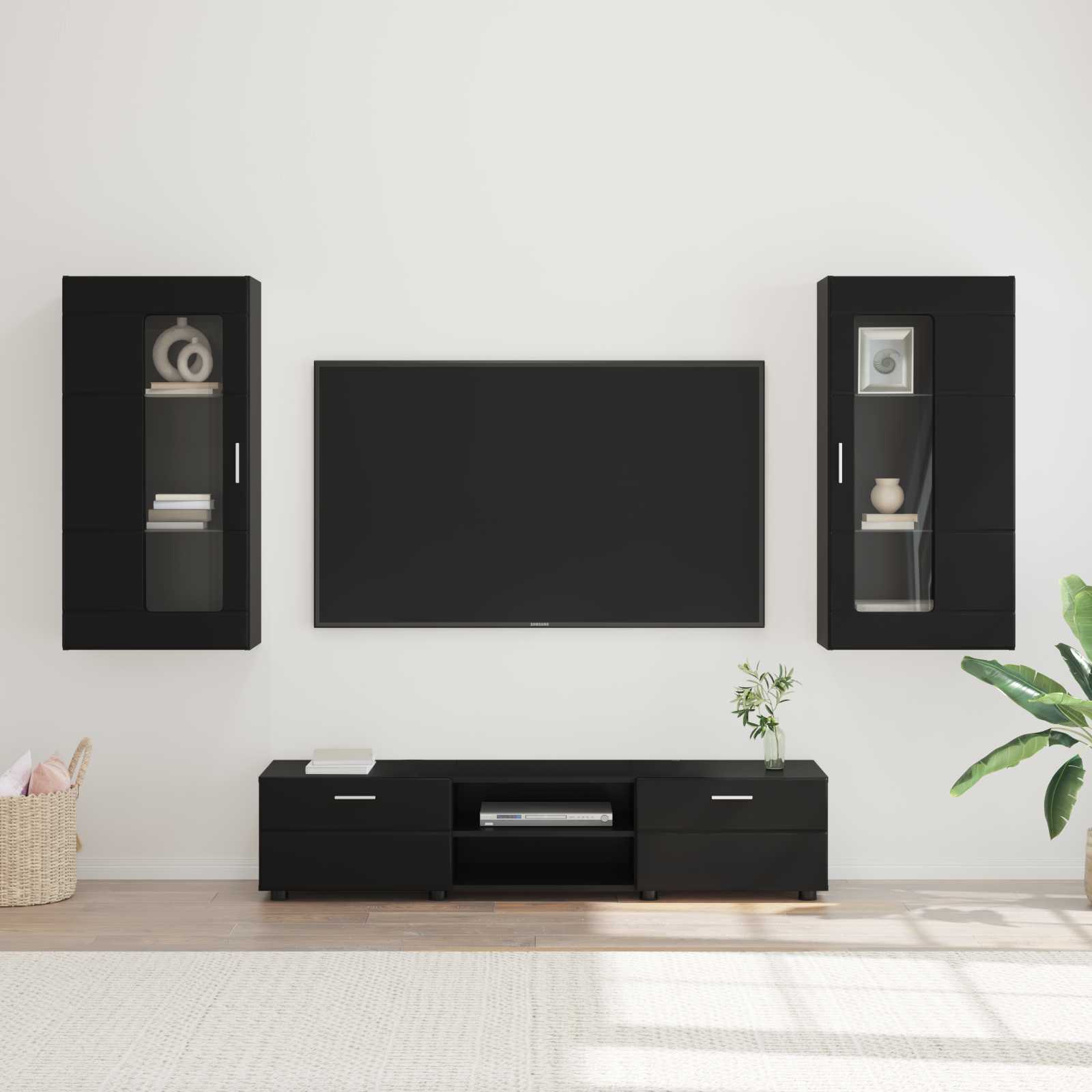 vidaXL Set comodă TV cu sertar cu ușă FLORIN 3 pcs Negru Lemn compozit