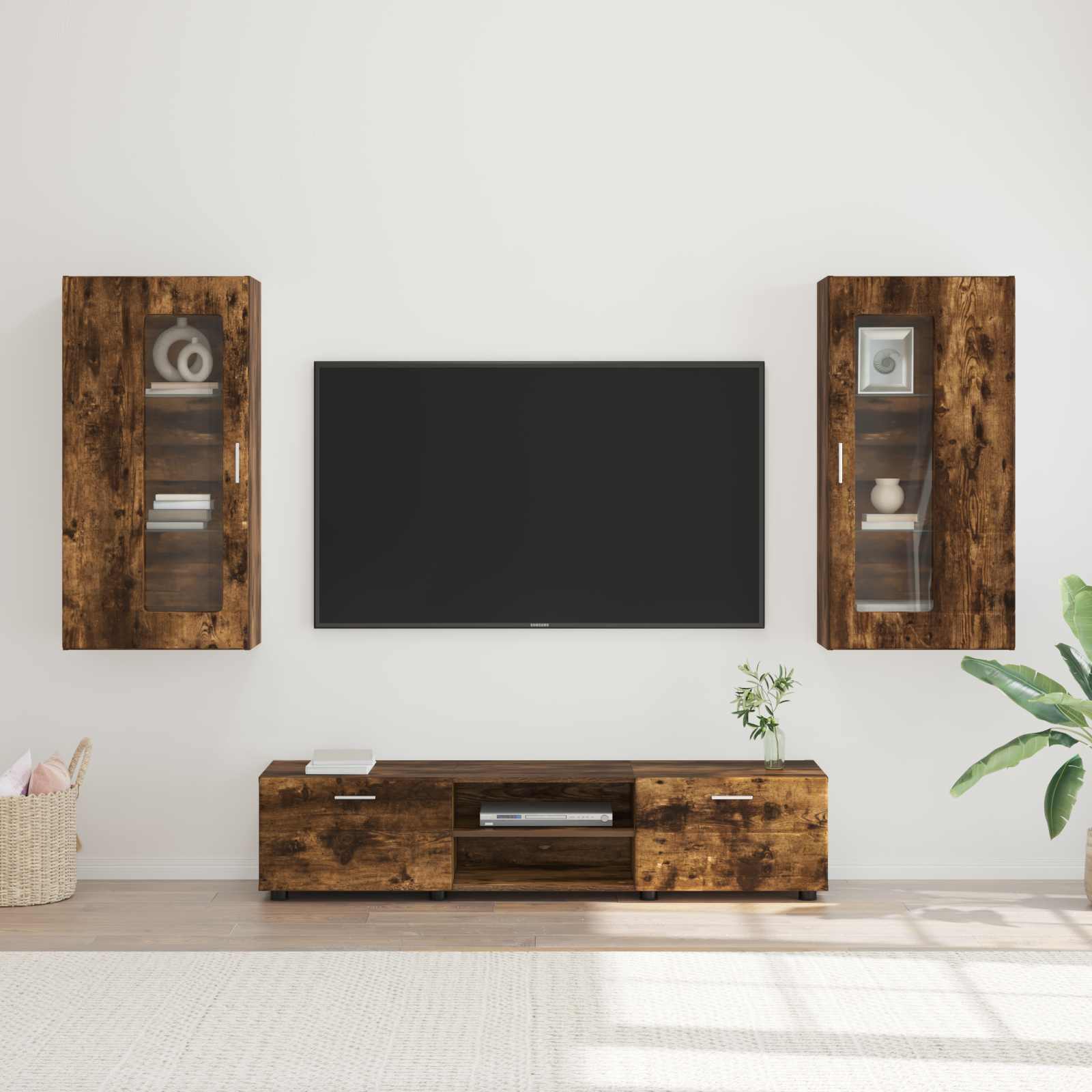 vidaXL Komplet TV omaric FLORIN 3 pcs Dimljeni oreh Konstruiran les