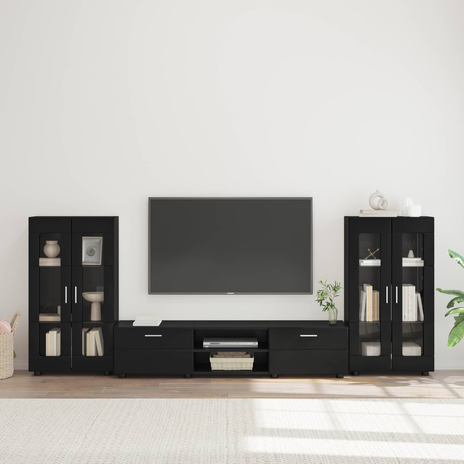 vidaXL Set comodă TV cu sertar cu ușă FLORIN 3 pcs Negru Lemn compozit