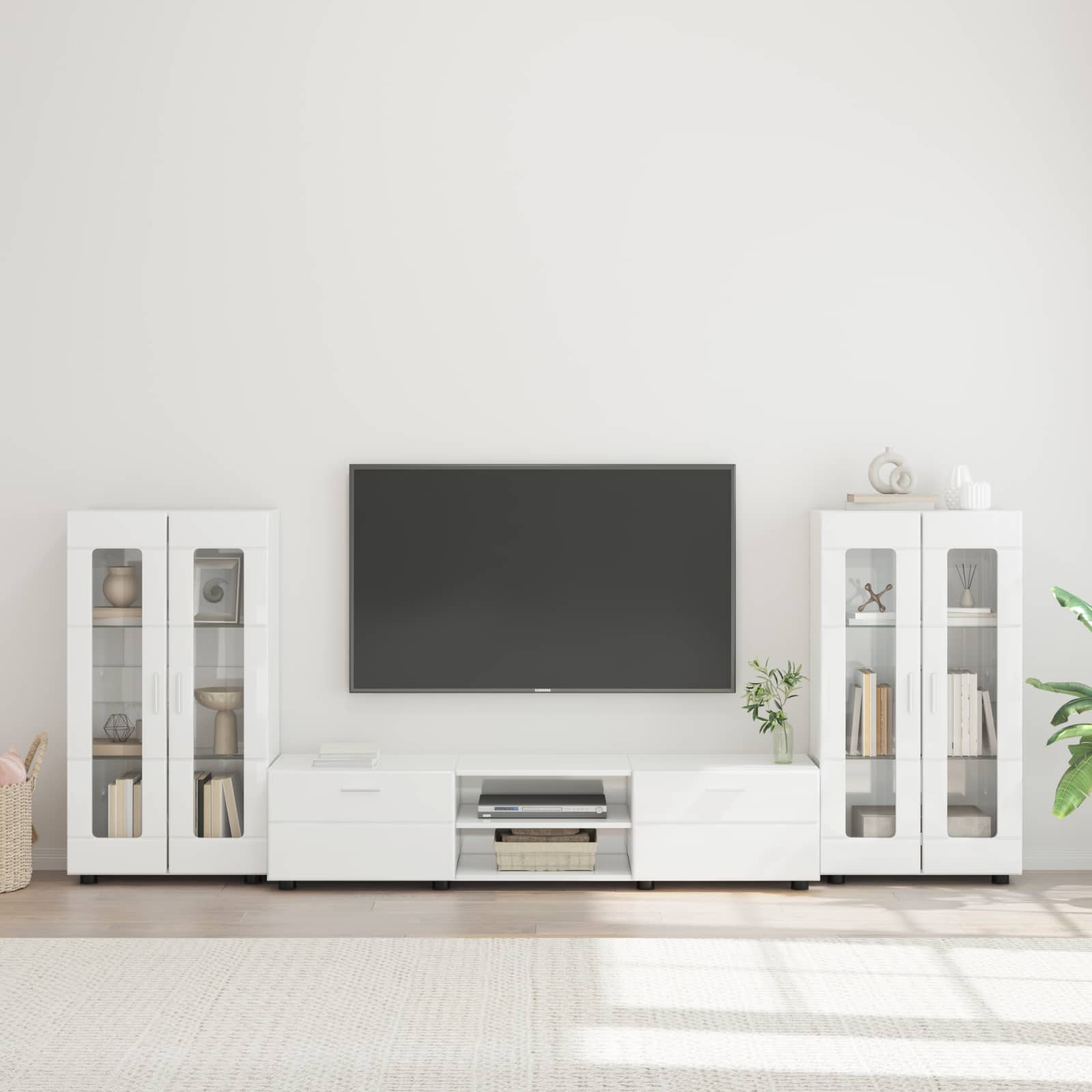 vidaXL Set comodă TV cu sertar FLORIN 3 pcs Alb lucios Lemn compozit