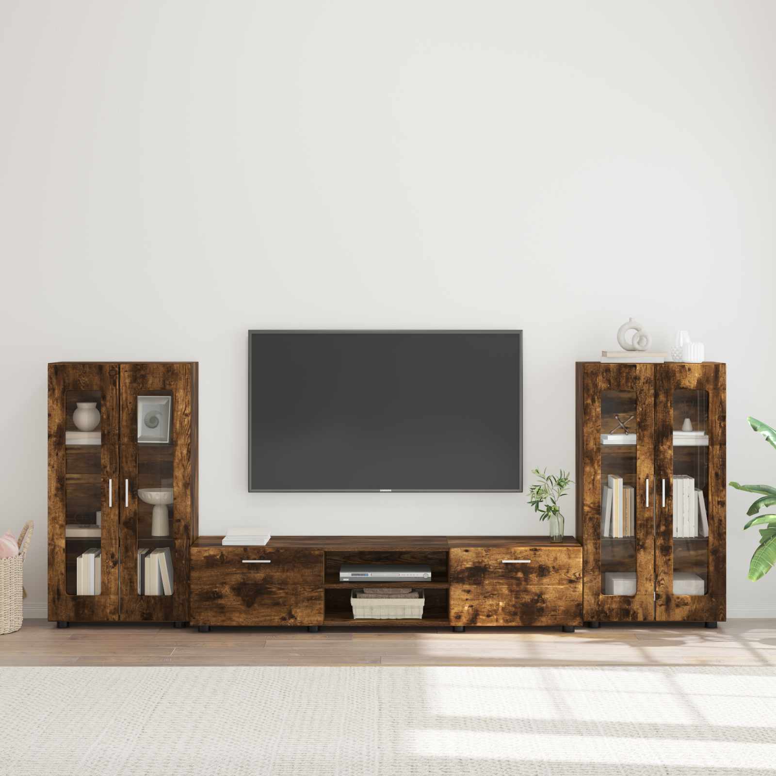 vidaXL Set comodă TV cu raft FLORIN 3 pcs Stejar fumuriu Lemn compozit