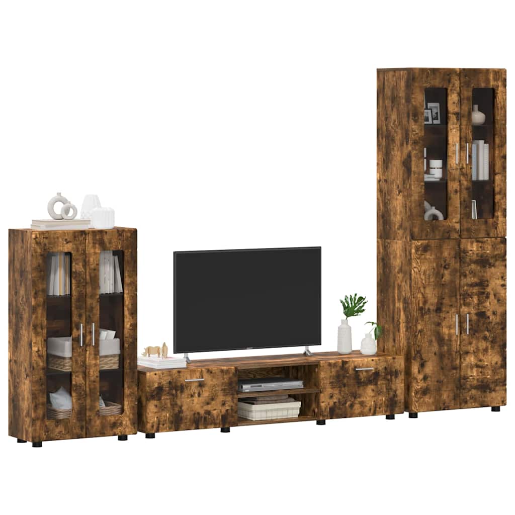 vidaXL Tv-meubelset met lade met plank Gerookt eiken Bewerkt hout