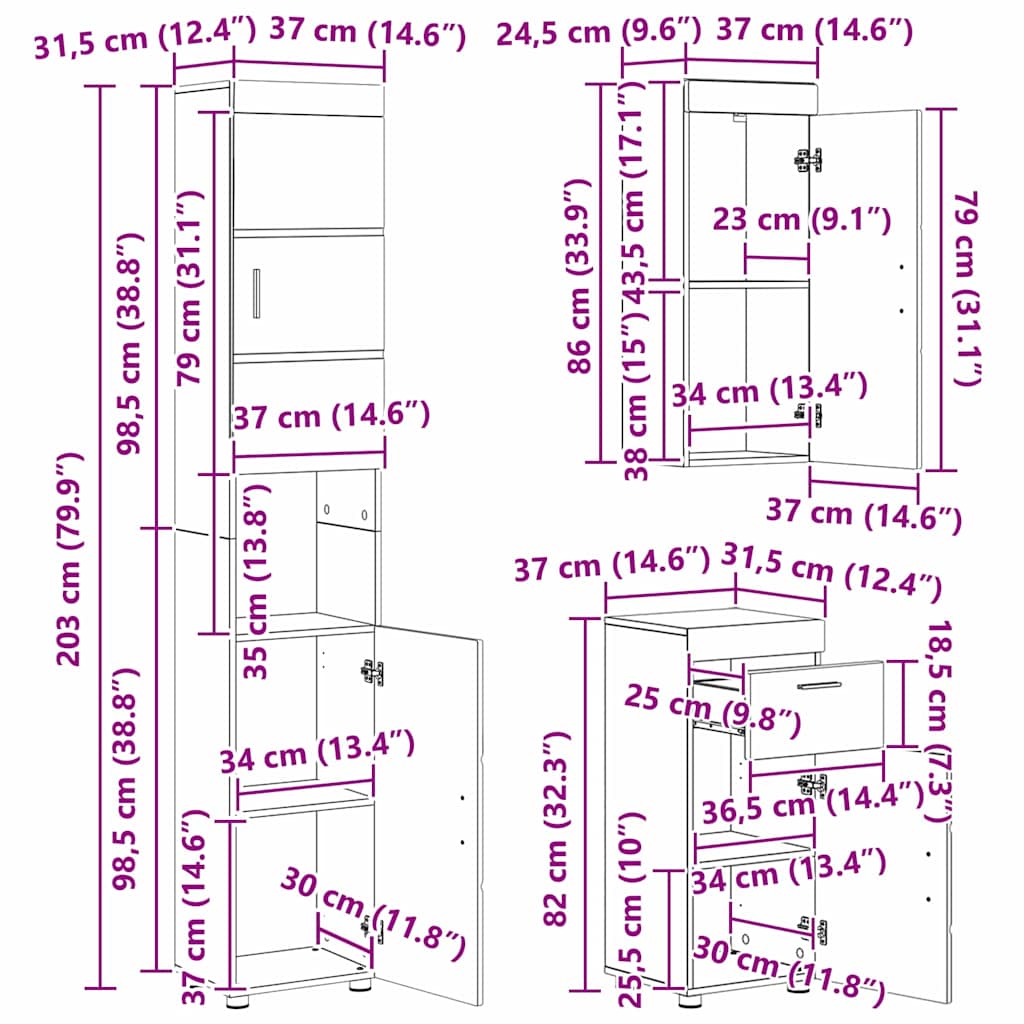 Sada koupelnového nábytku TULUM 5 pcs Šedá Sonoma - obrázek 18
