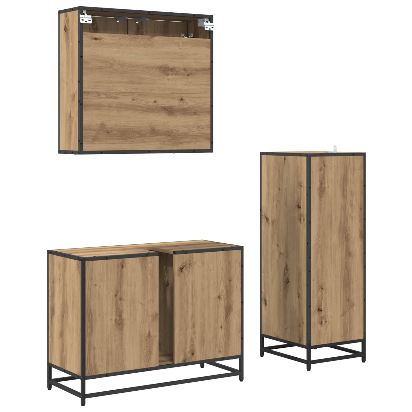 Kylpyhuonekalustesetti ovella 3 pcs Artisan tammi Tekninen puu - Image 10